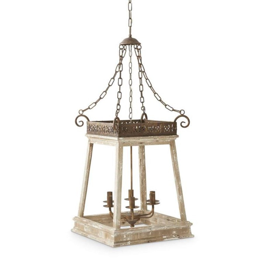 28" Metal & Wood Whitewashed Hanging Light Fixture