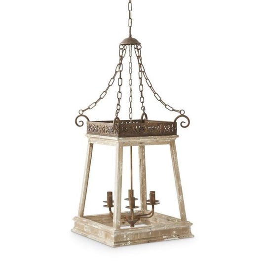 28" Metal & Wood Whitewashed Hanging Light Fixture