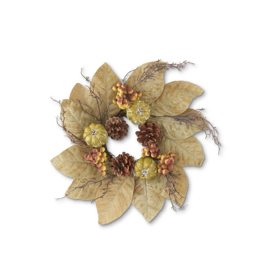 Sage Green Magnolia Leaves Candle Ring/Wreath