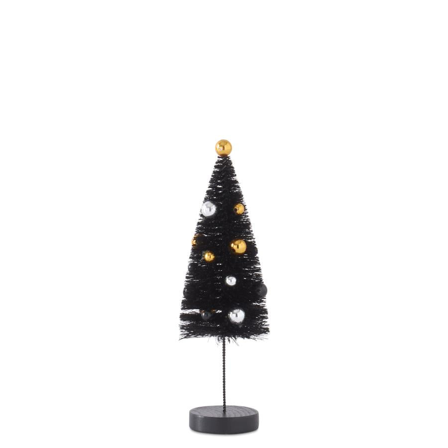 Black Bottle Brush Trees w/ Black, Silver & Gold Balls