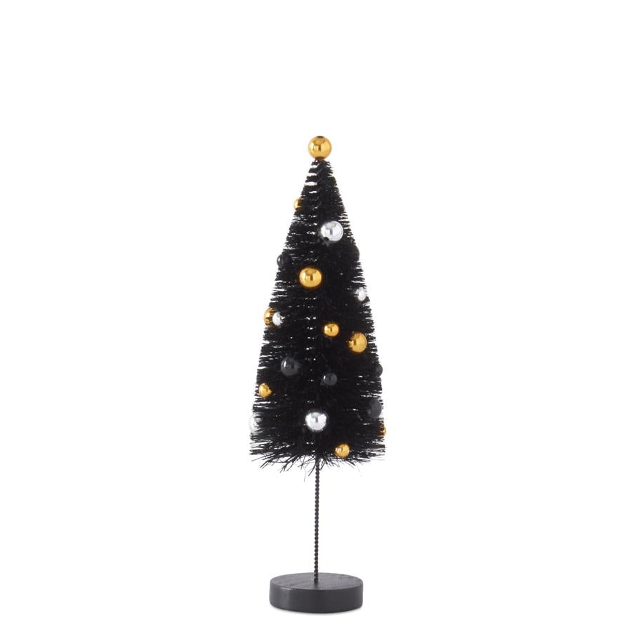 Black Bottle Brush Trees w/ Black, Silver & Gold Balls