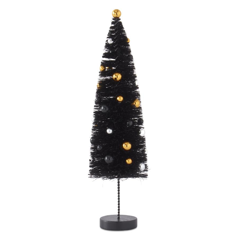 Black Bottle Brush Trees w/ Black, Silver & Gold Balls