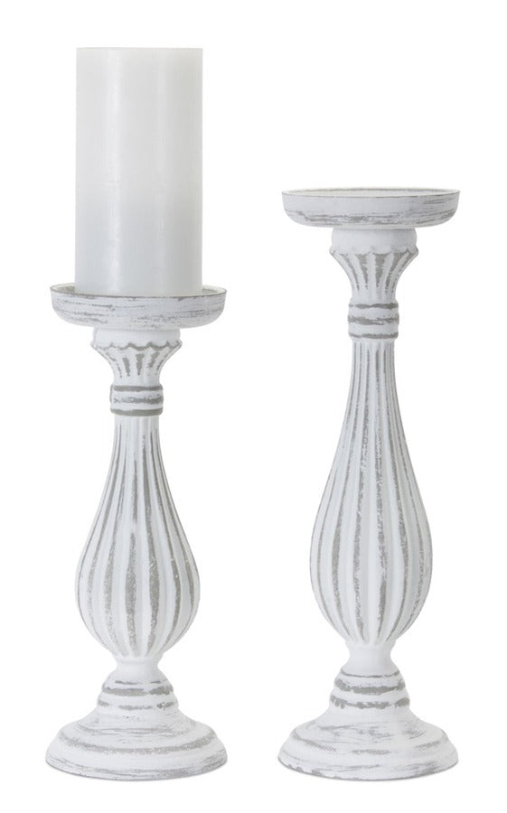 Whitewashed Resin Candle Sticks - Set of 2