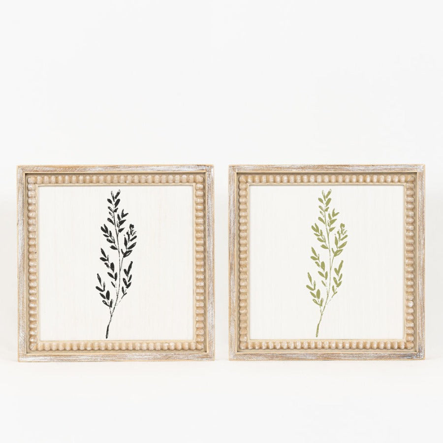 Black & Green Full Leaf Herbs Reversible Framed Picture