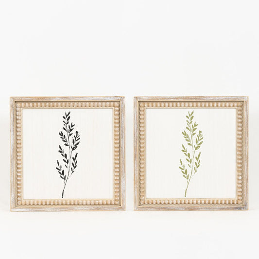 Black & Green Full Leaf Herbs Reversible Framed Picture