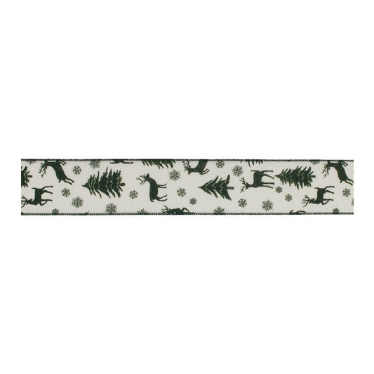 Green Tree, Deer & Snowflake Wired Ribbon