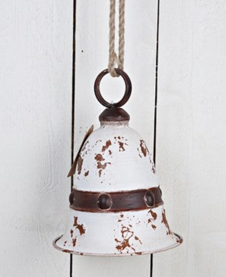 Aged Finish Jumbo Metal Bell (w/ Jute Loop) | Whitewashed