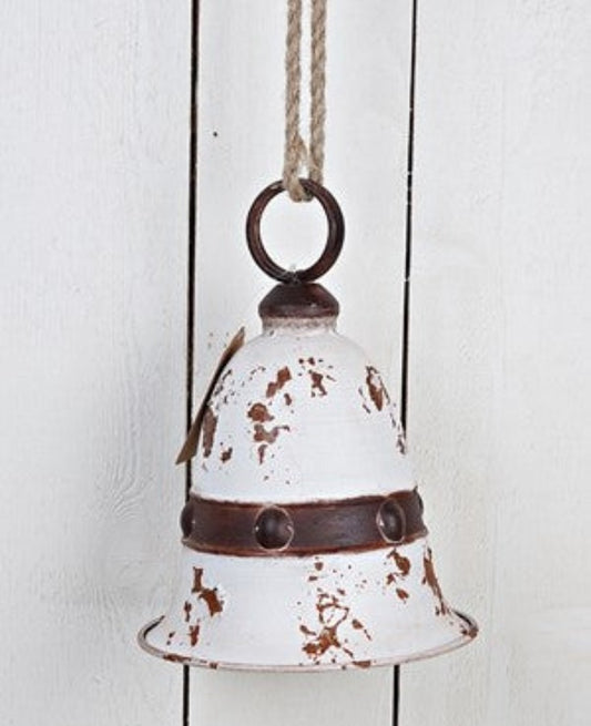 Aged Finish Jumbo Metal Bell (w/ Jute Loop) | Whitewashed