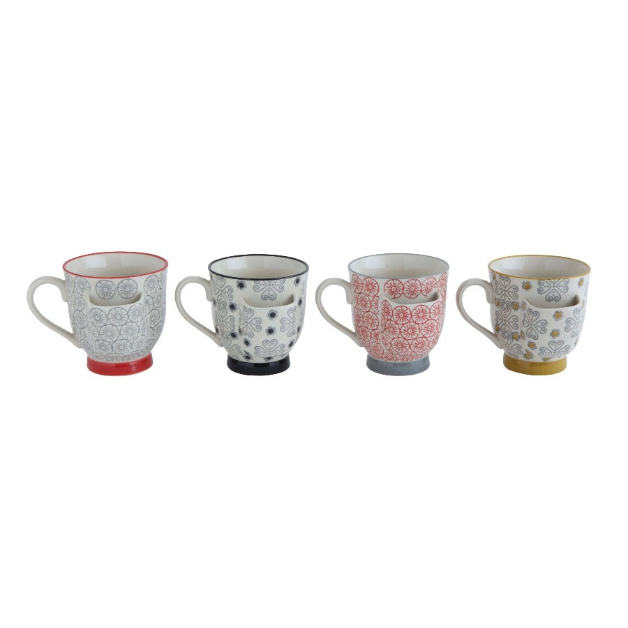 Decorative Hand-Stamped Mug w/ Tea Bag Holder