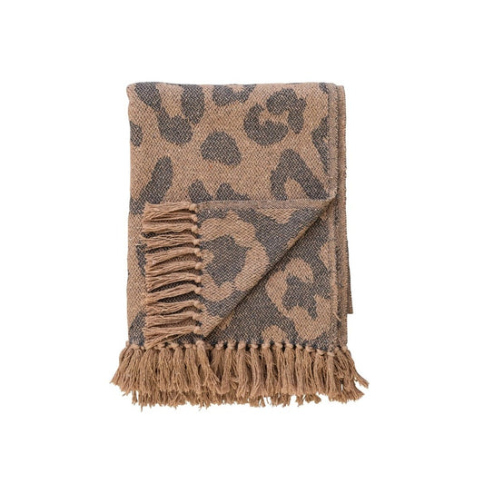 Woven Leopard Print Throw w/ Fringe