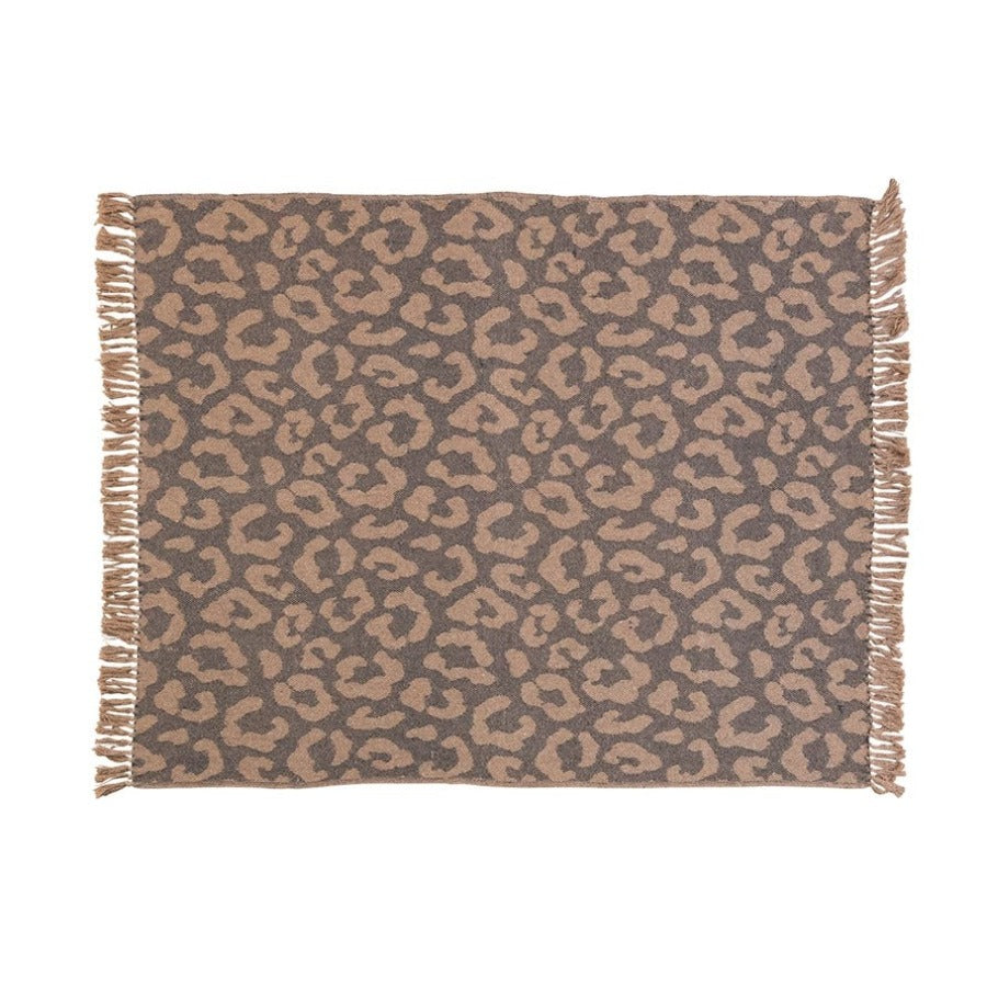 Woven Leopard Print Throw w/ Fringe