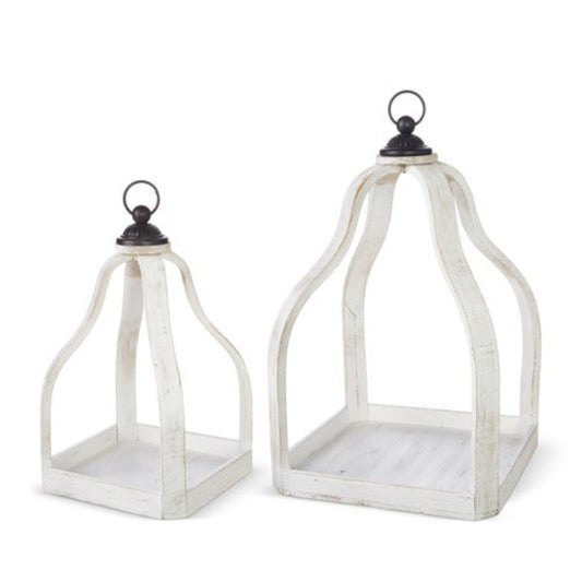 18.5" Whitewashed Lanterns - Set of 2