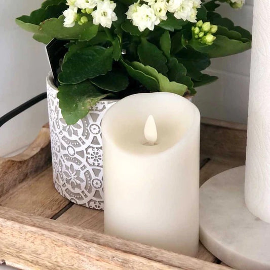 Push Flame Ivory Pillar Candle | 6"