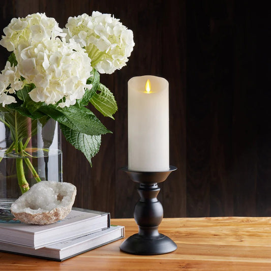 Push Flame White Pillar Candle | 6"