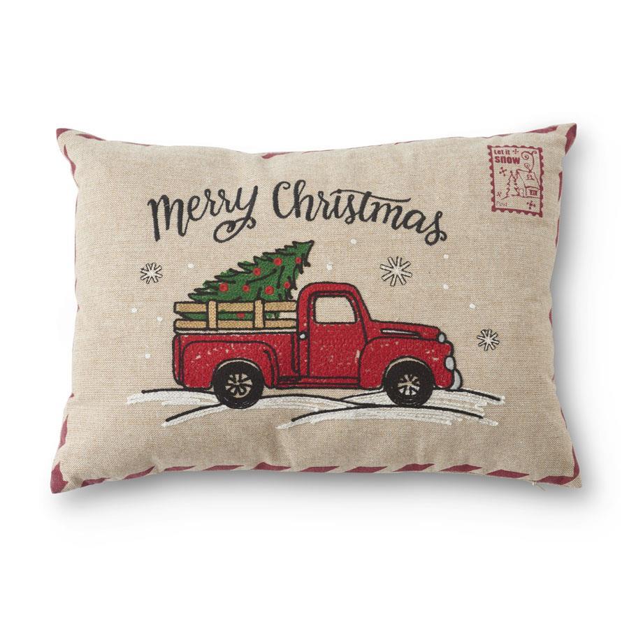 Merry Christmas Vintage Red Truck Pillow