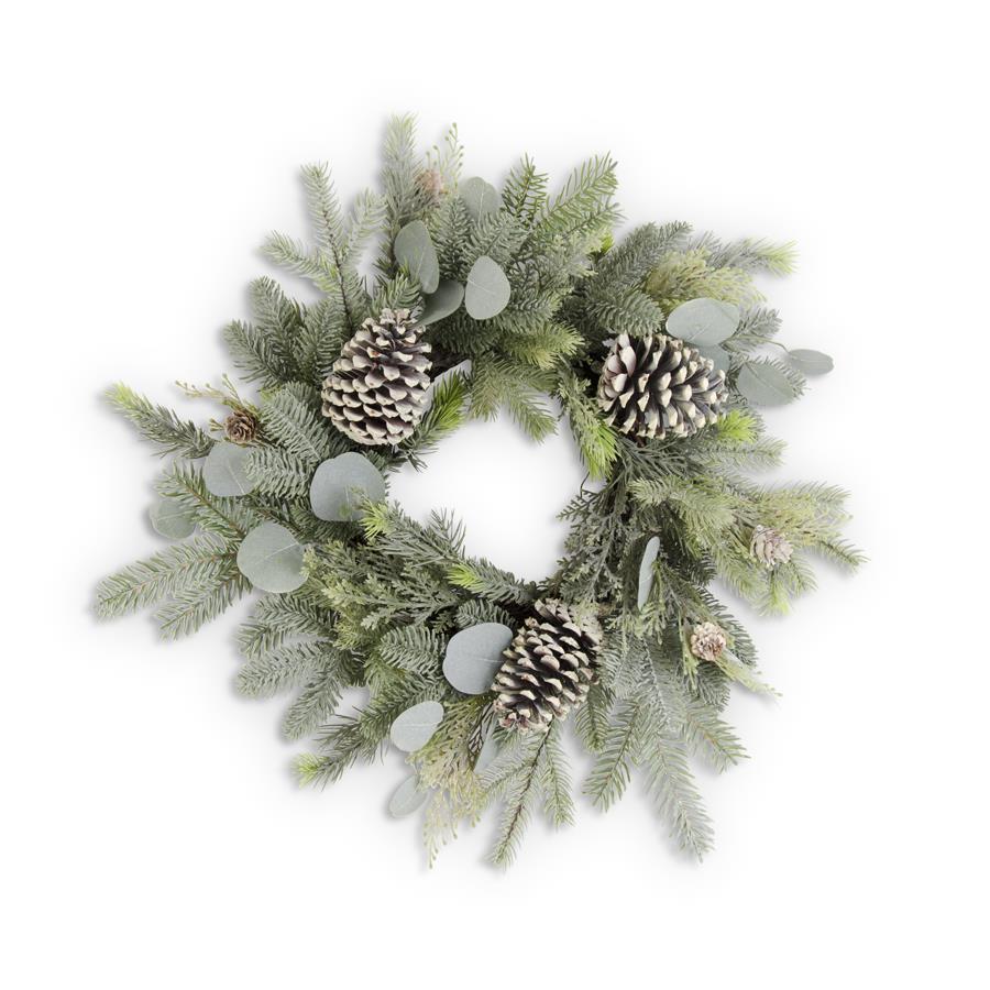 Frosted Fir Pine Wreath w/ Eucalyptus & Pinecones