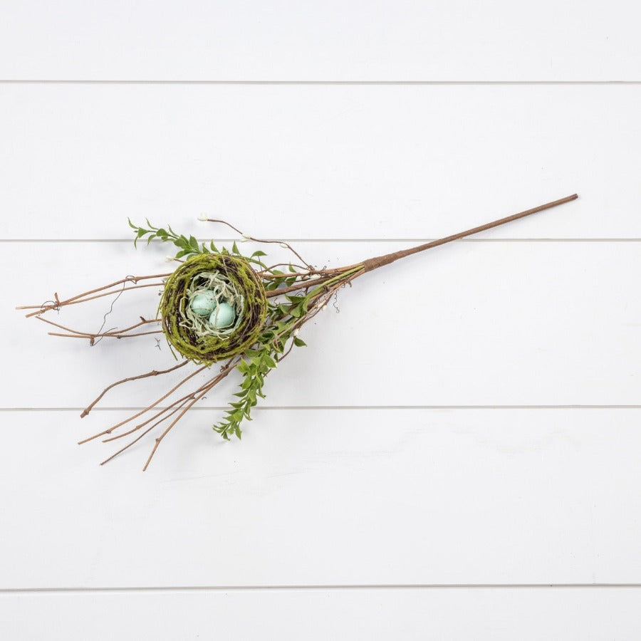 21" Twig Bird Nest Pick w/ Eggs