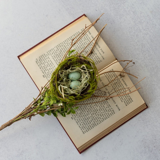 21" Twig Bird Nest Pick w/ Eggs