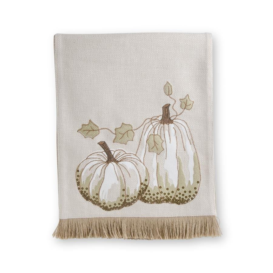Cream Table Runner w/ Embroidered Pumpkin