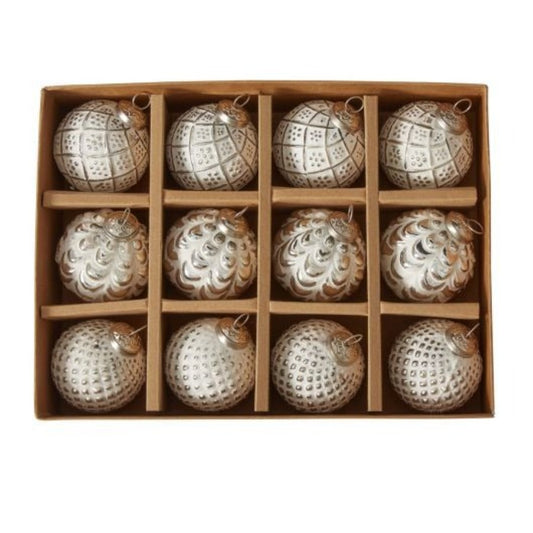 Freshly Fallen White & Silver Glass Ornaments