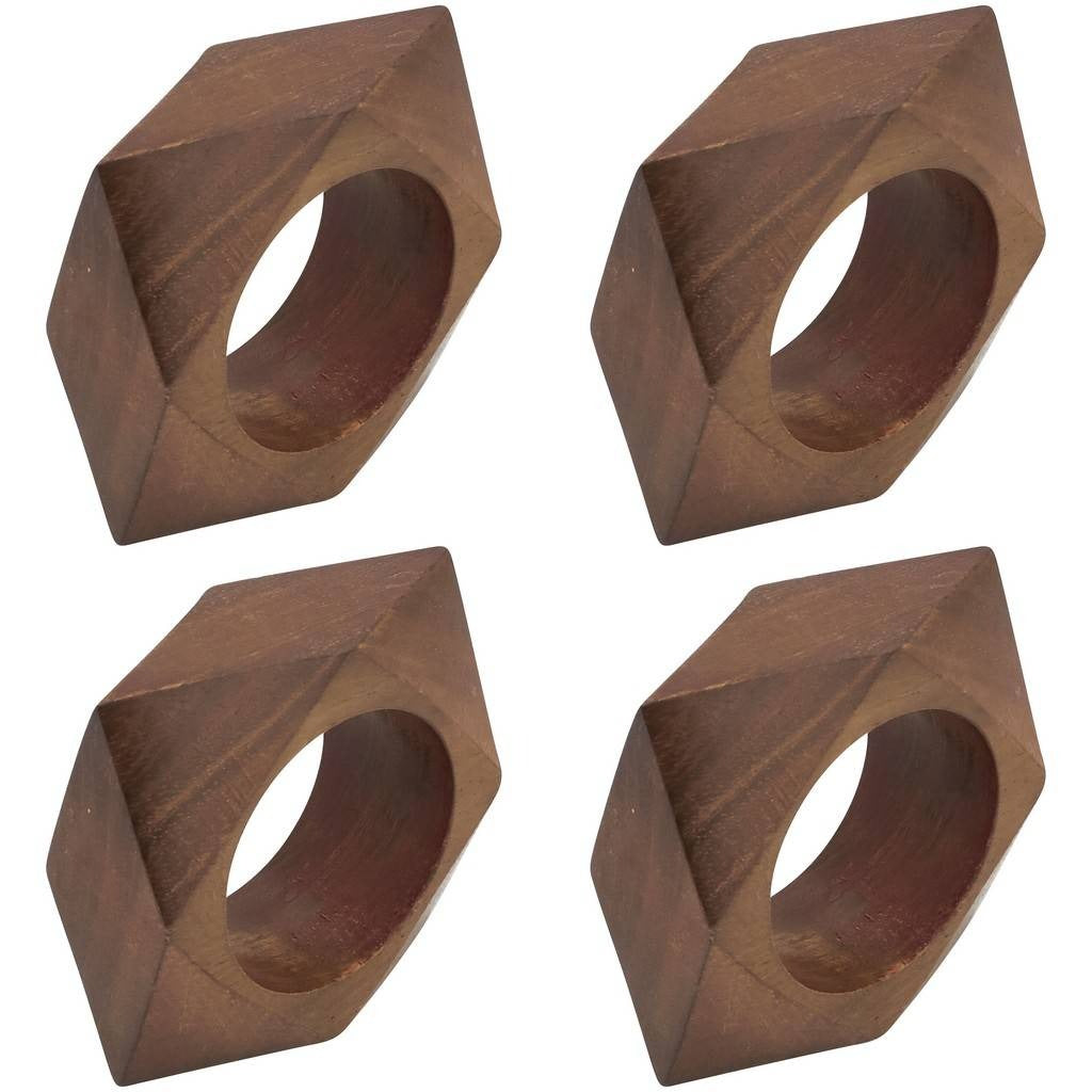 Geometric Wooden Napkin Rings (Set of 4)