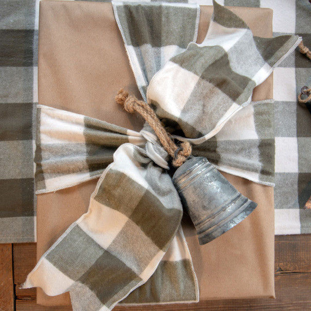 Grey & White Check Wired Ribbon