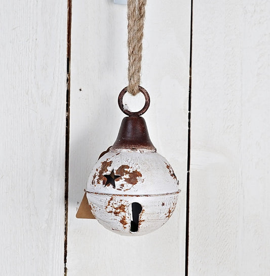 Aged Finish Metal Bell (w/ Jute Loop) | Whitewashed