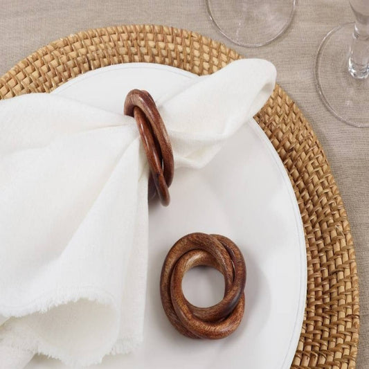 Mango Wood Napkin Ring w/ Interlock Design (Set of 4)