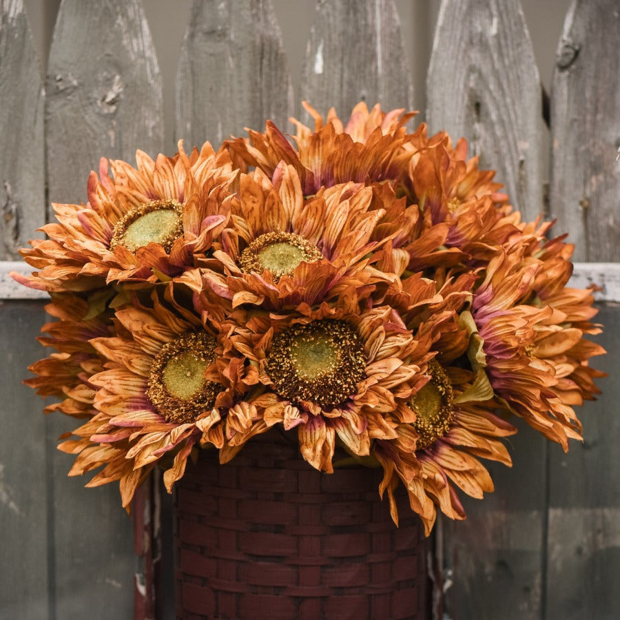 26" Burnt Orange & Brown Sunflower Stem