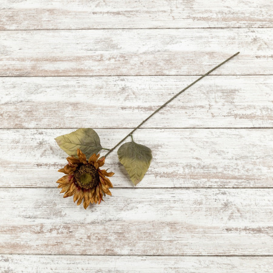 26" Burnt Orange & Brown Sunflower Stem