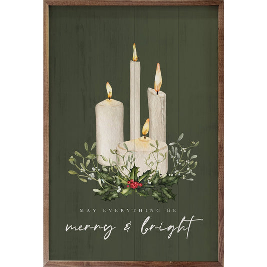 Merry & Bright Candles Green Framed Picture (10 x 16)