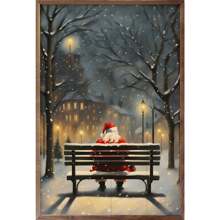 Santa On A City Bench Framed Picture (10 x 16)