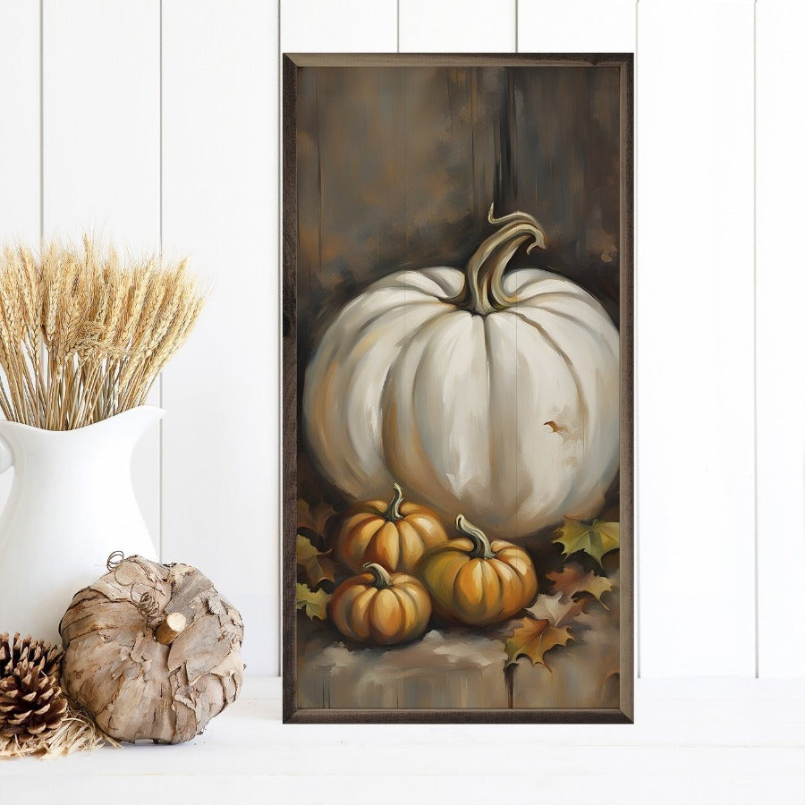 White Pumpkin & Small Oranges Framed Picture (8 x 16)