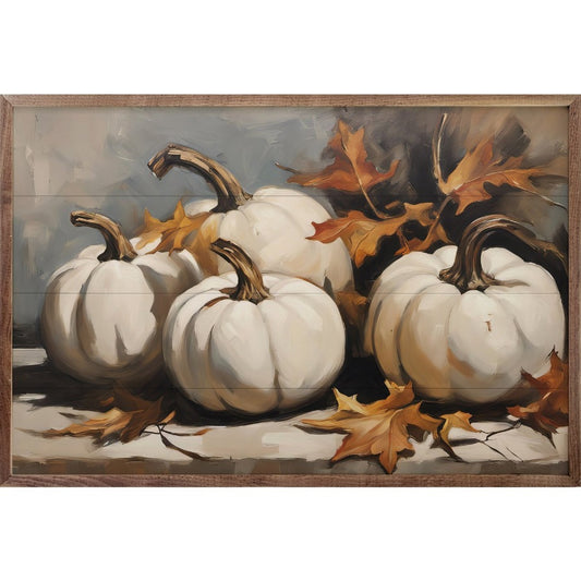 Four White Pumpkins w/ Leaves Framed Picture - Grey (16 x 10)