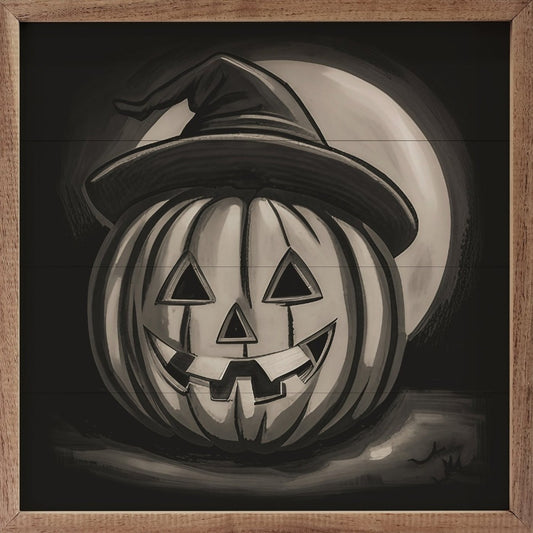 Black Jack O Lantern w/ Moon Framed Picture (16 x 16)