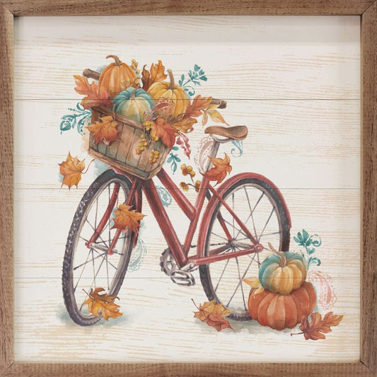 Fall Bike w/ Basket Framed Picture (16 x 16)