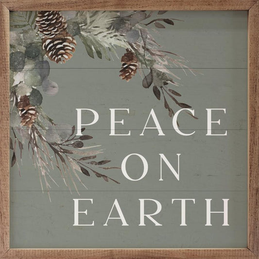 Peace On Earth Pinecones Framed Picture (18 x 18)