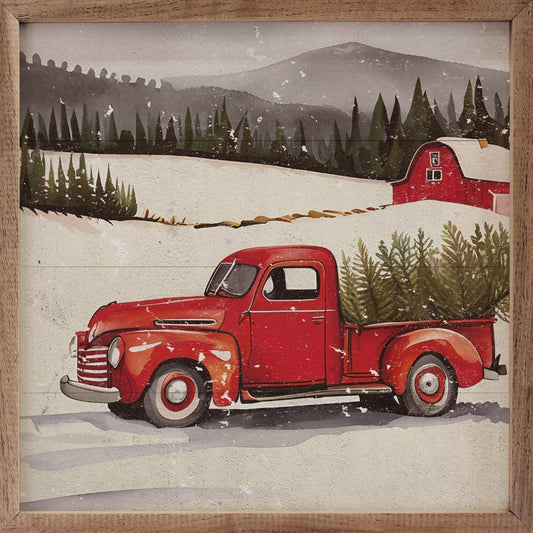 Red Truck w/ Red Barn Framed Picture