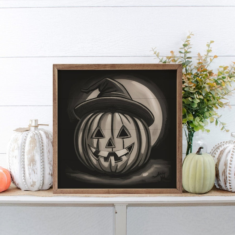 Black Jack O Lantern w/ Moon Framed Picture (16 x 16)