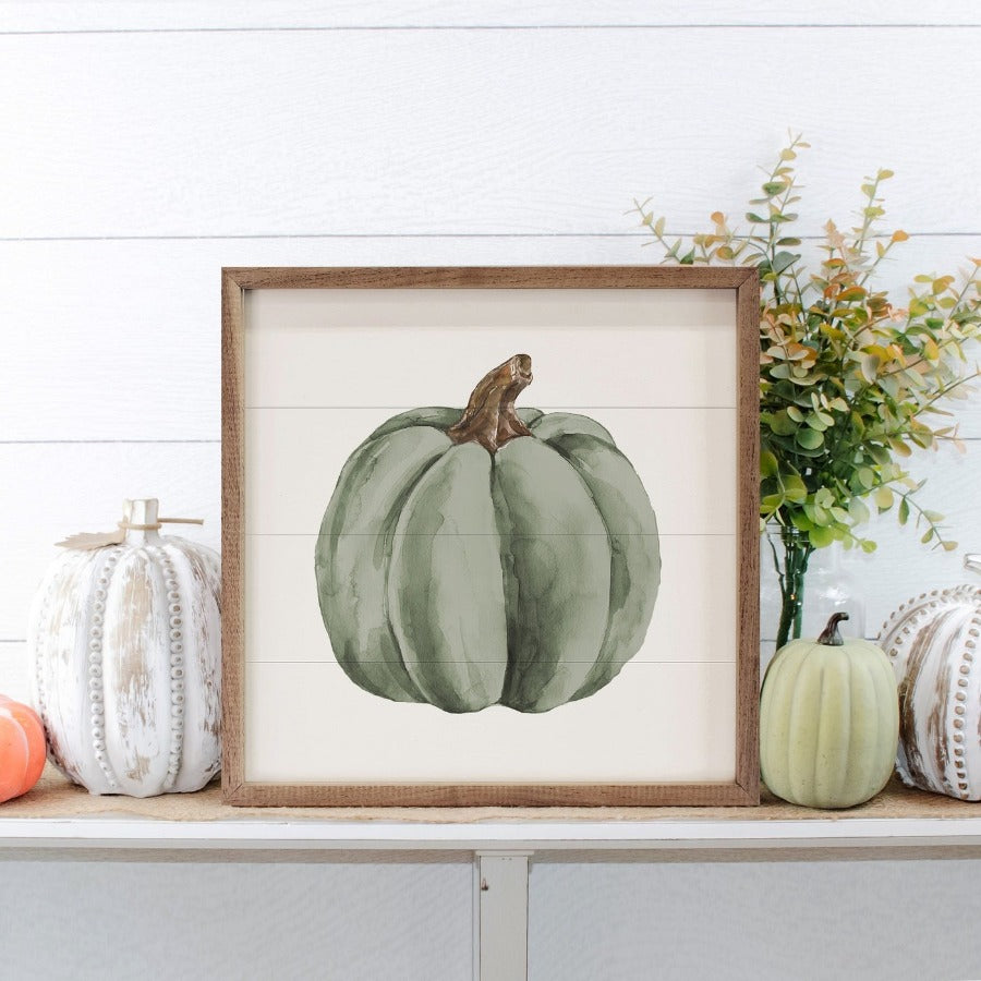 Watercolor Green Pumpkin Framed Picture (12 x 12)