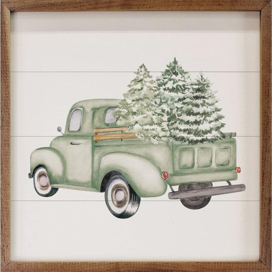 Green Truck & Trees Framed Picture (12x 12)