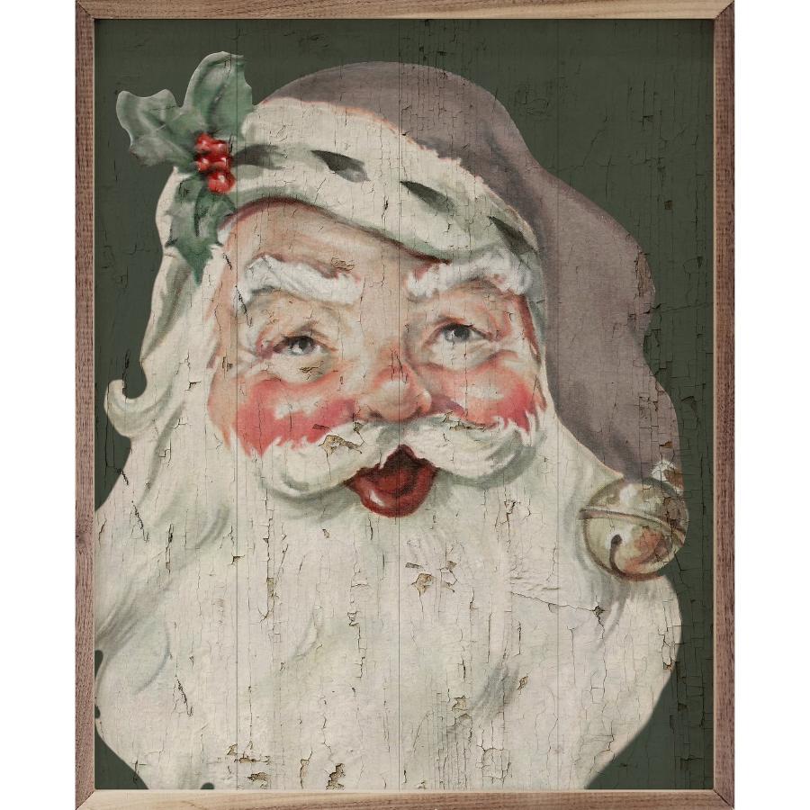 Santa w/ Bell & Holly Gray Hat Framed Picture (16 x 20)