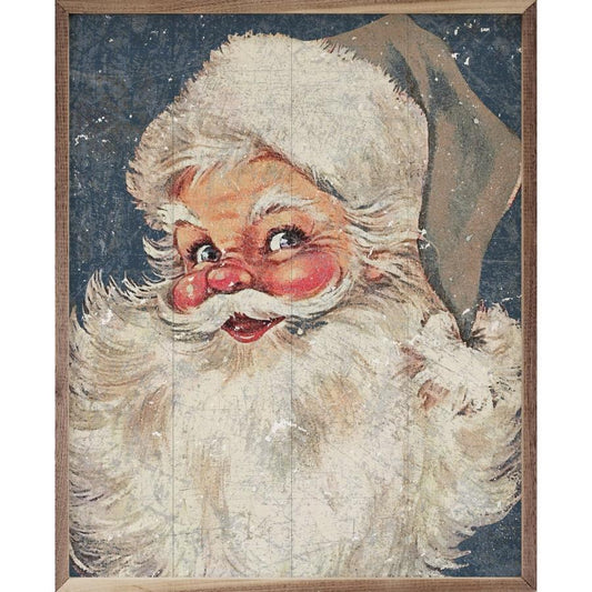 Santa w/ Gray Hat Blue Framed Picture (16 x 20)