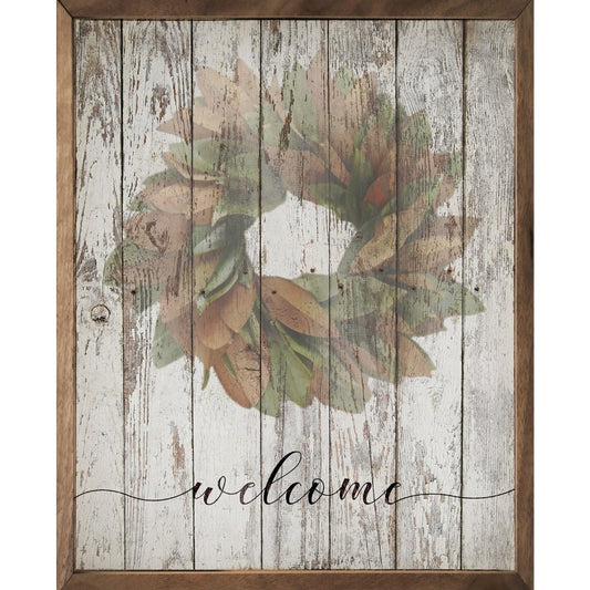 Welcome Wreath Whitewash Framed Picture (16 x 20)