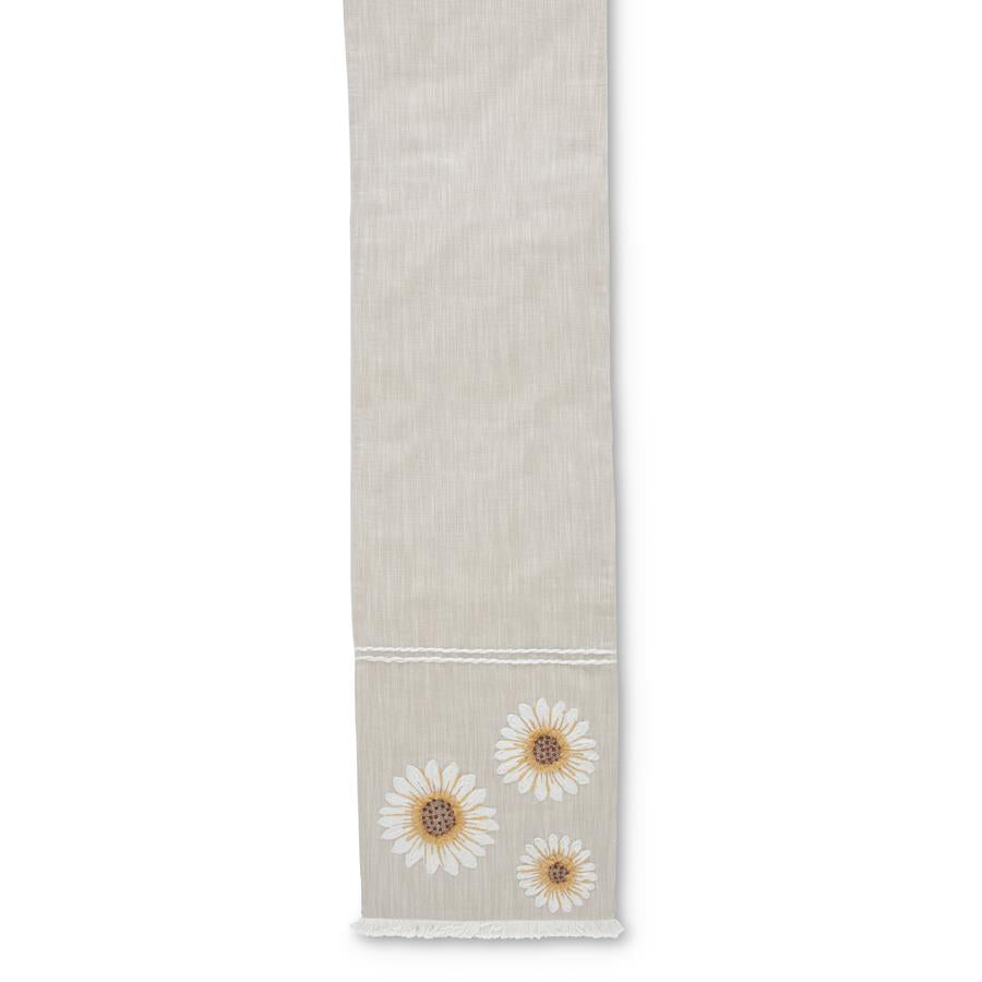 Tan Linen Table Runner w/ Embroidered Sunflowers