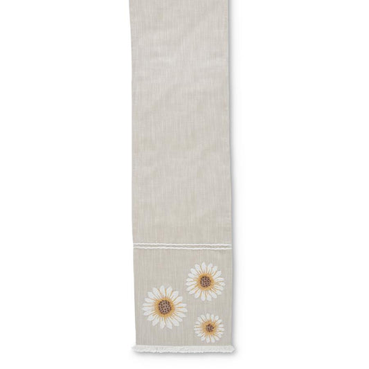 Tan Linen Table Runner w/ Embroidered Sunflowers