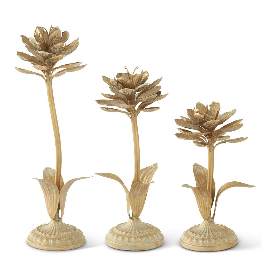 Gold Whitewashed Metal Flowers