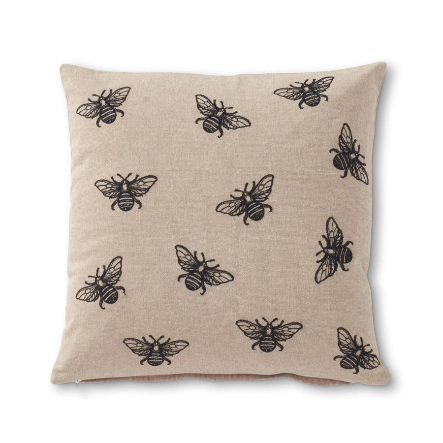 BEE Embroidered Tan Pillow