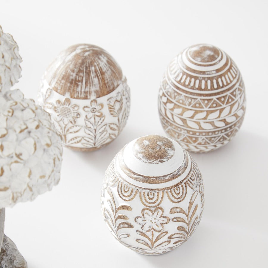 Whitewashed Floral Carved Easter Eggs