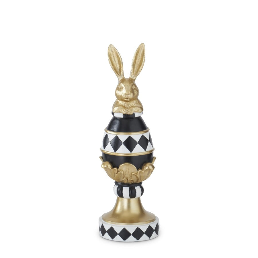 Gold, Black & White Easter Bunny on Pedestal